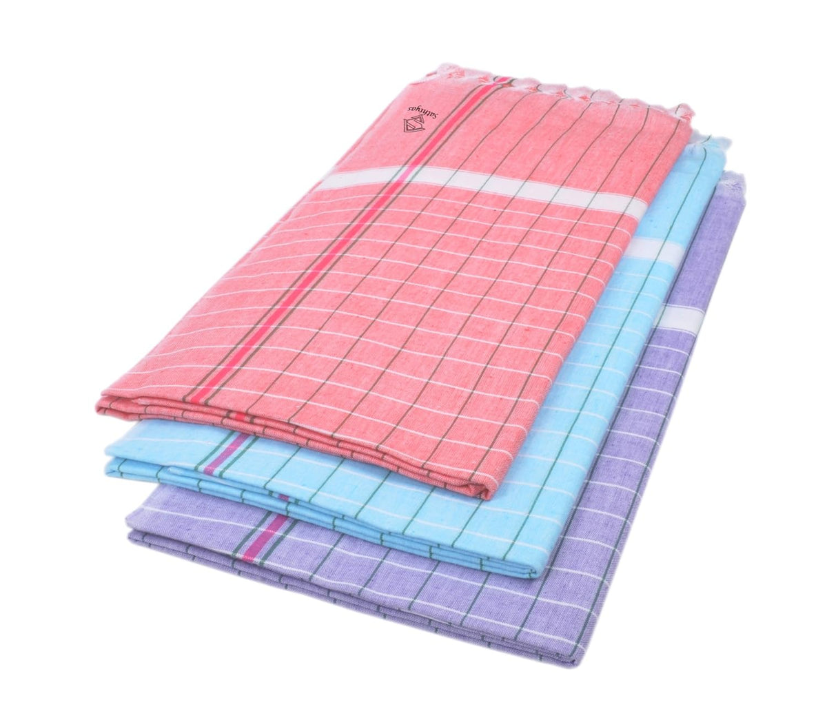 Sathiyas Bath Non-Terry Cotton Towel 550 Gsm | Ultra Absorbent Super Soft & Comfortable-Quick Drying Towel (Blue, Lavender, Red) - 3 Piece
