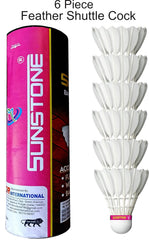 Sunstone F 206 Badminton Feather Shuttlecock , Good Furnished Quality, Made Of Good Cork Base , Excellent Flight & Balance | White , Pack Of 6
