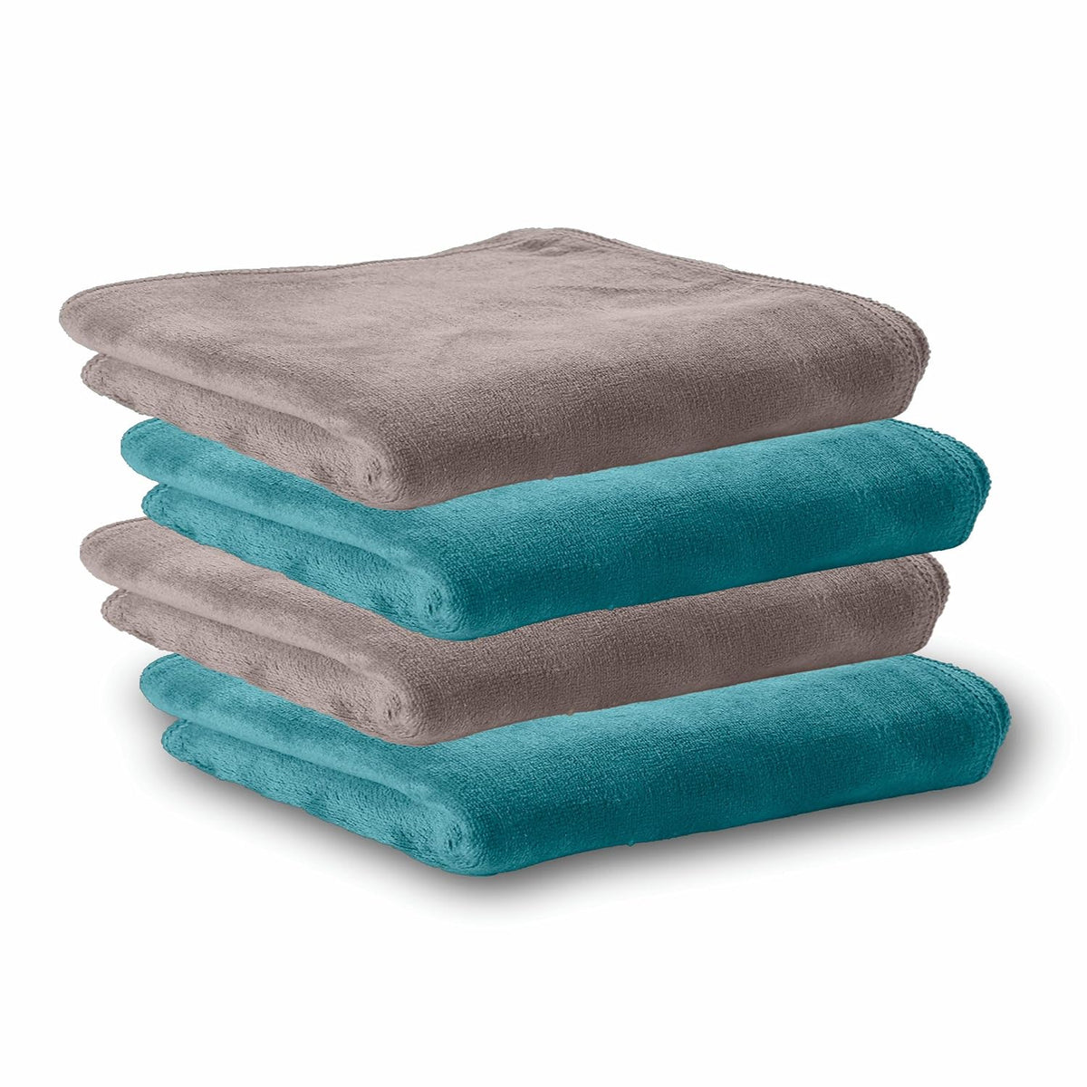 Housse Microfiber Hand Towel 800 Gsm | Premium Quality Towels Ultra Absorbent & Anti-Bacterial For Gym (Atmosphere & Pacific Green) - Pack Of 4