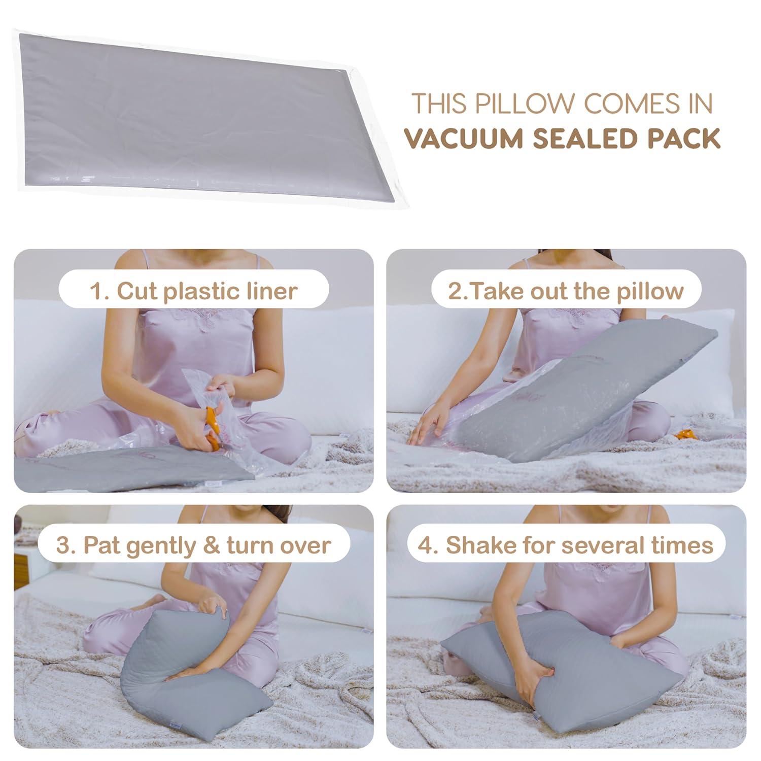 Microfiber Pillows For Sleeping, Adjustable Bed Pillow, Grey - 41 X 61 Cm | For Neck Support, Ergonomic, Hypoallergenic, Antibacterial, Washable, Without Cover - Set Of 4