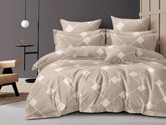 Cotton Elastic Fitted Printed Queen Size Double Bed Bedsheet With 2 Pillow Cover | 60 X 78 Inches, Beige - Soft Touch, Wrinkle Resistant, Skin Friendly