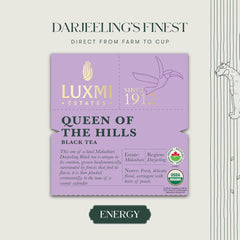 Luxmi Estates Queen Of The Hills Black Tea 30gm, 1.05 Ounce - 15 Tea Bags | Certified Organic Black Tea - 100% Biodegradable & Plastic Free | No Additives, High Caffeine Black Tea