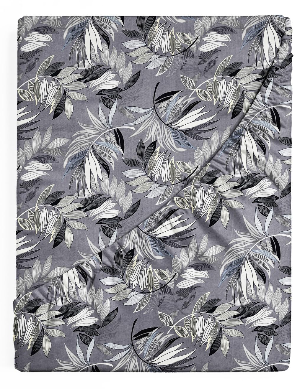 Elastic Fitted Double Bedsheets With 2 Pillow Covers - Size-72x68+6 Inches, Grey & Black | Double Bed With Corner Fit Wrinkle Free Super Soft Floral Pattern Breathable