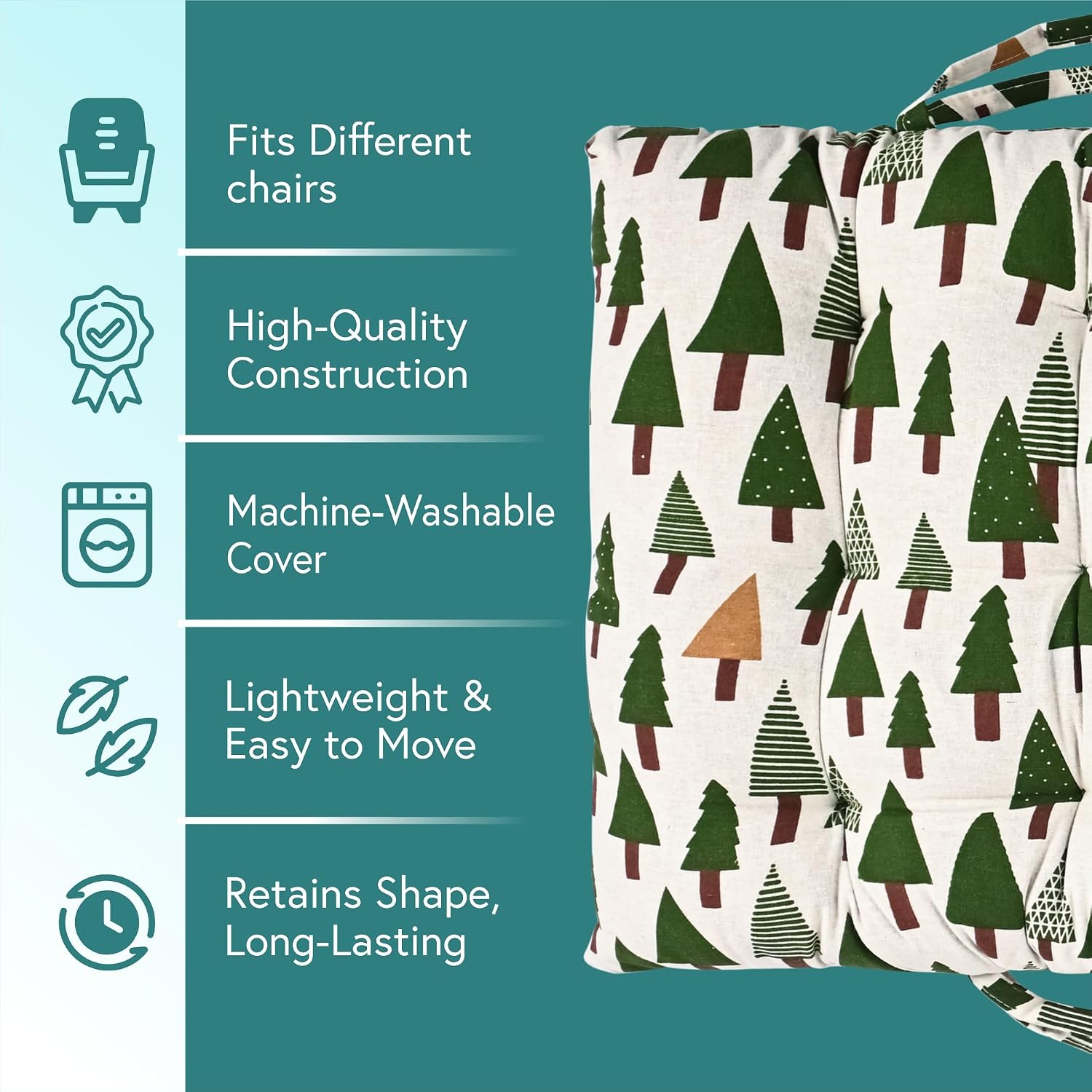 Extra Long Chair Cushion For Comfortable Sitting, Tree Printed - Green - 18 X 48 Inch | Rocking Chairs For Indoor & Outdoor | Cushion For Home, Office | Back Rest Support Cushion With Ties