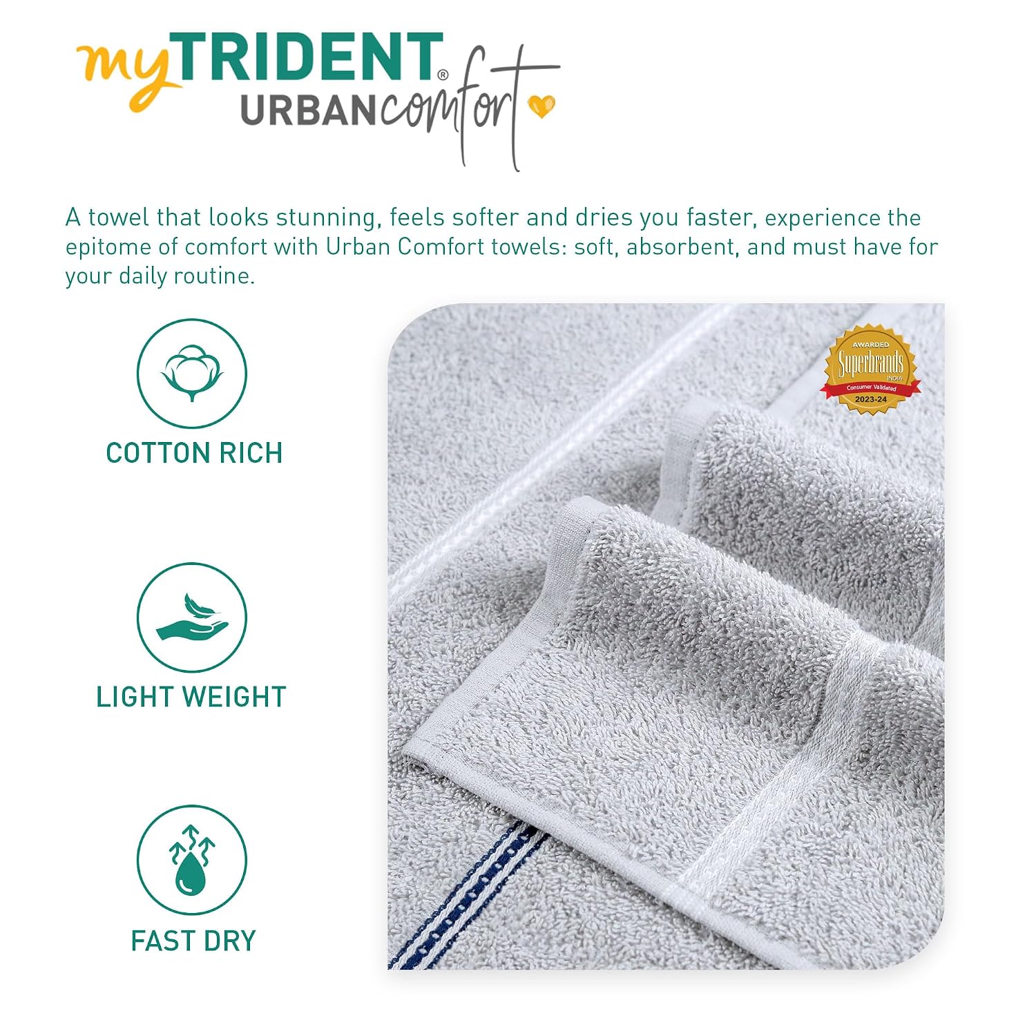 Mytrident Bath Towel Urban Comfort 450 Gsm | 100% Cotton Bath Towel (Disty Grey)