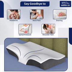 Orthopedic Memory Foam Pillow, Cervical Butterfly Pillow - 18.5x10.5x3.5 Inch | For Neck & Shoulder, Head Pain Relief, Butterfly Design | Jacquard Cover, Better Sleep, White & Grey