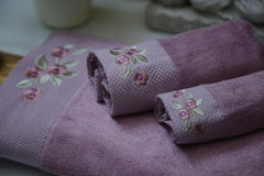 100% Bamboo Embroidery Bath, Hand & Face Towel Set 900 Gsm (Onion Purple) - 3 Pcs
