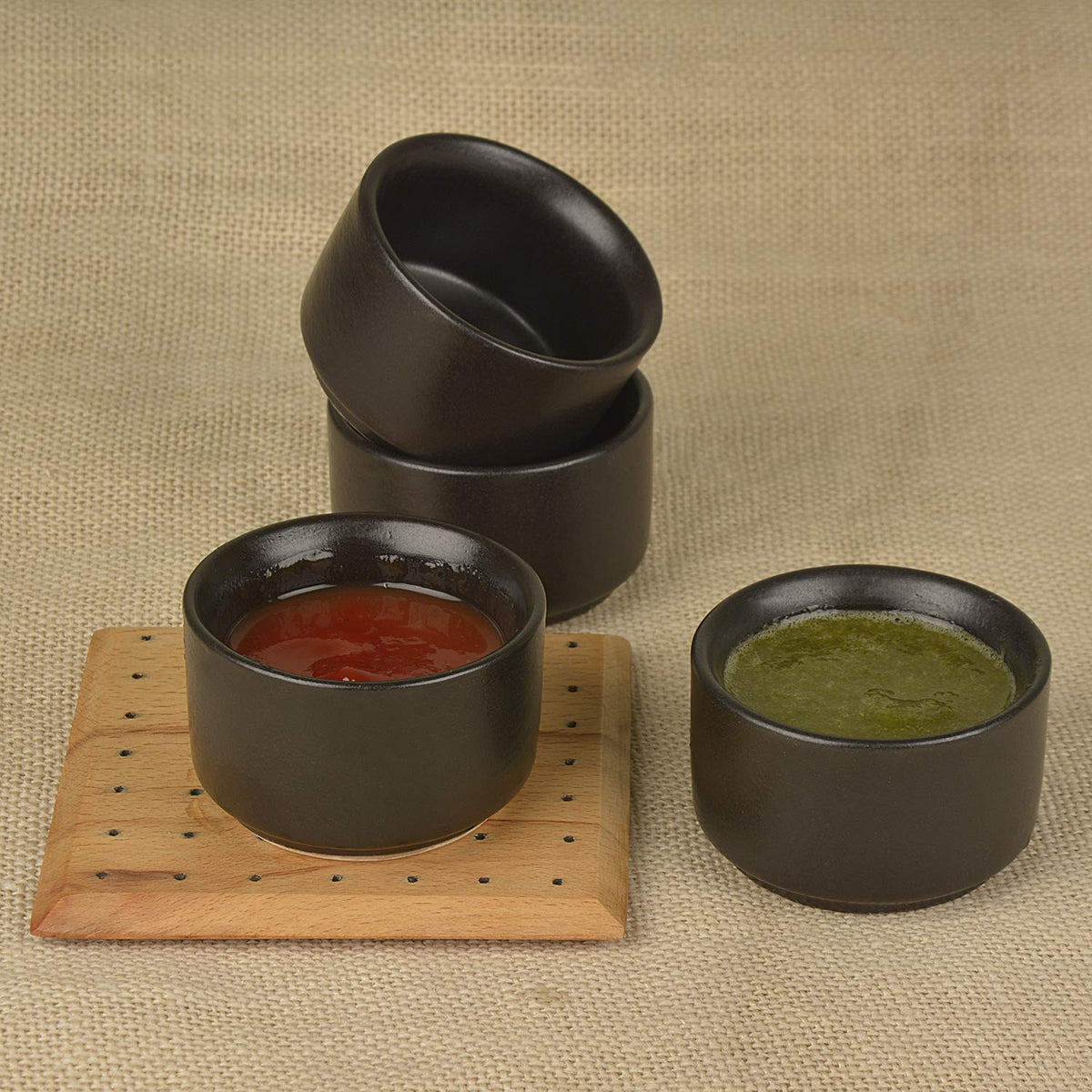 Ceramic Dip Bowls Set Of 4 - 50ml Each, Black | Chutney Bowls - Ketchup Bowls