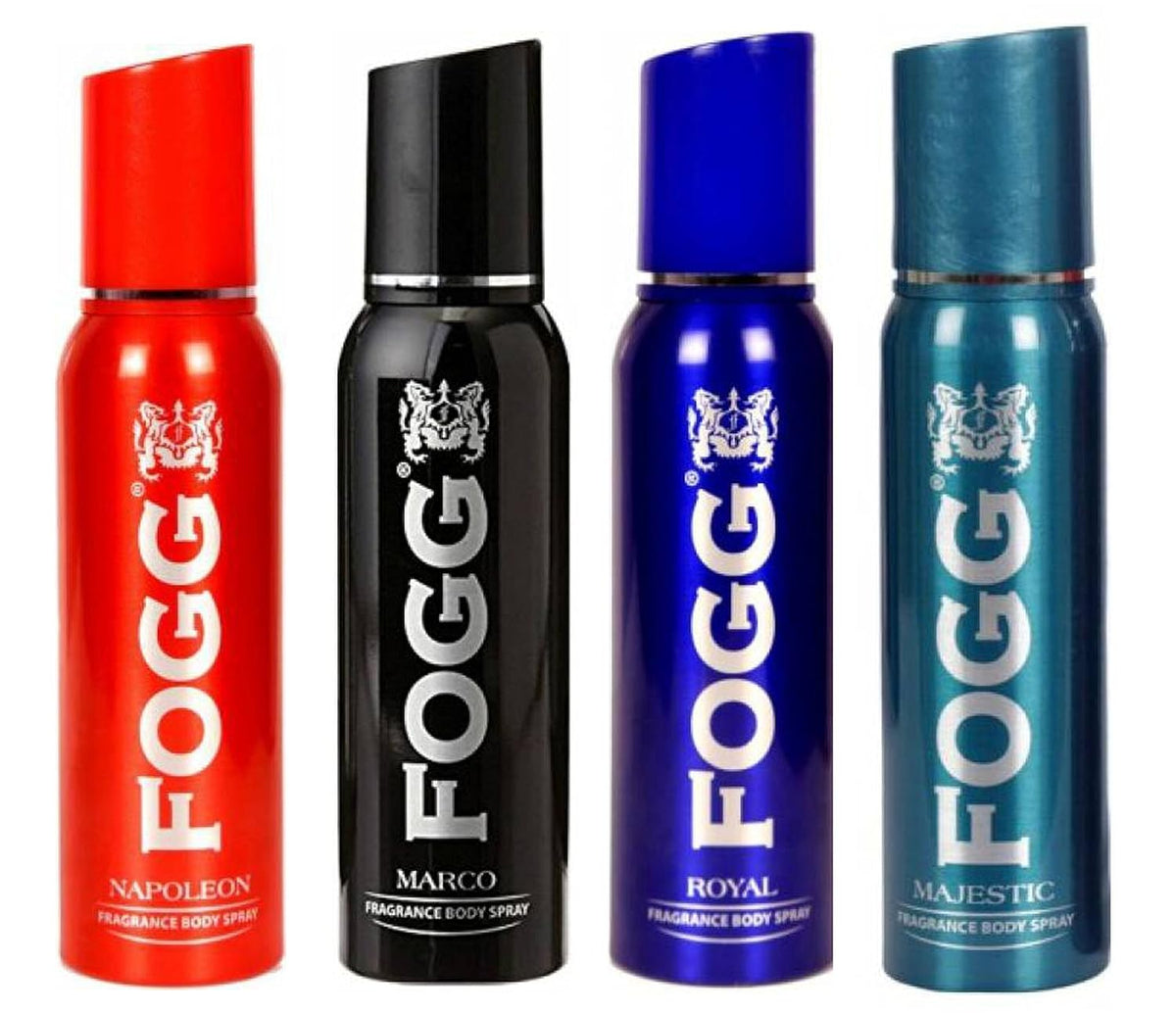 Fogg Napoleon + Marco + Royal + Majestic Fresh Body Spray For Men 120ml Each 4 Fl.oz. | Long Lasting No Gas Deodorant