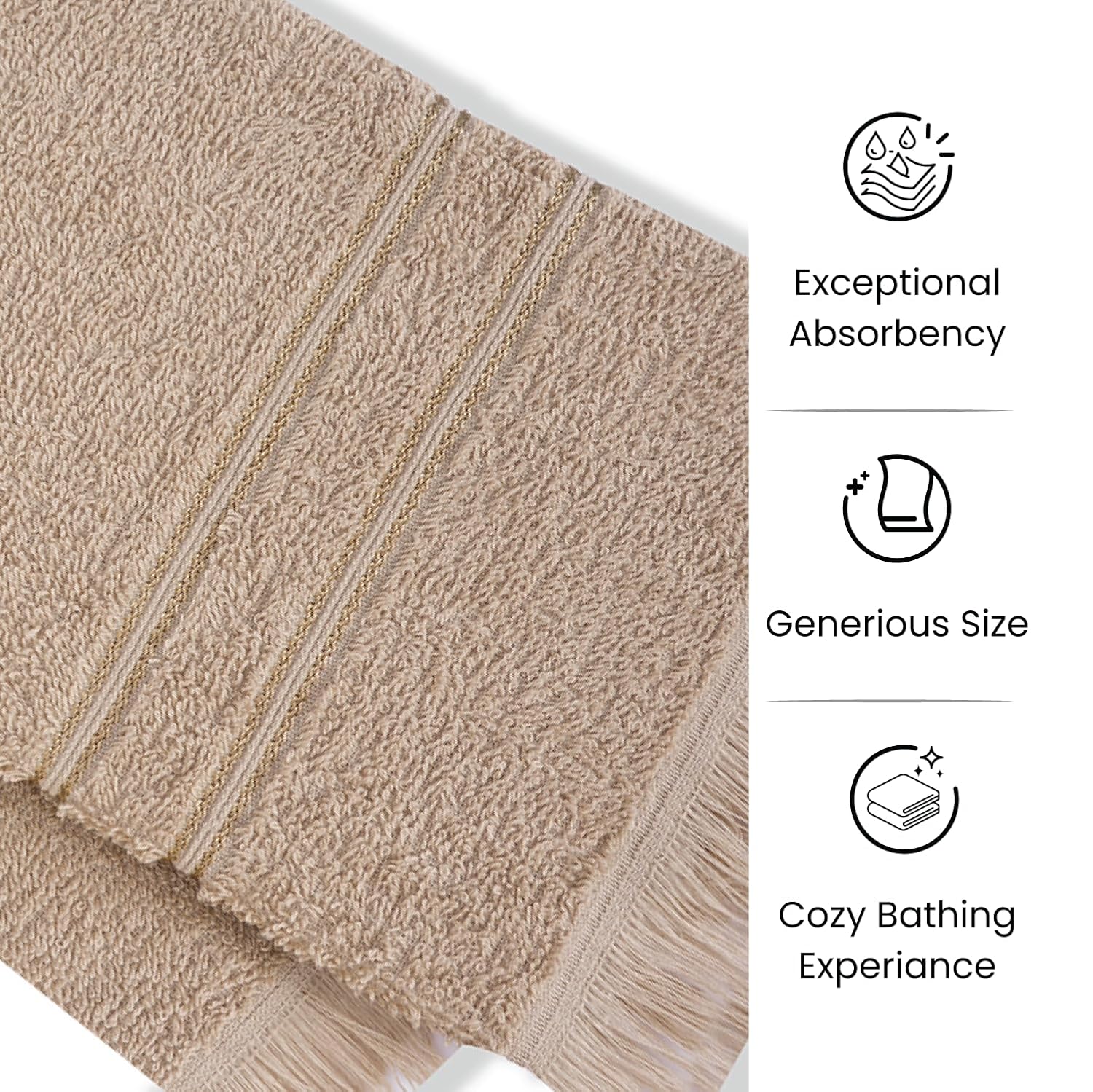 Prime Club Premium 100% Cotton Hand Towel 400 Gsm | Bathroom Essentials Soft Quick-Dry Cotton Towel (Biscotti) - 2 Pcs