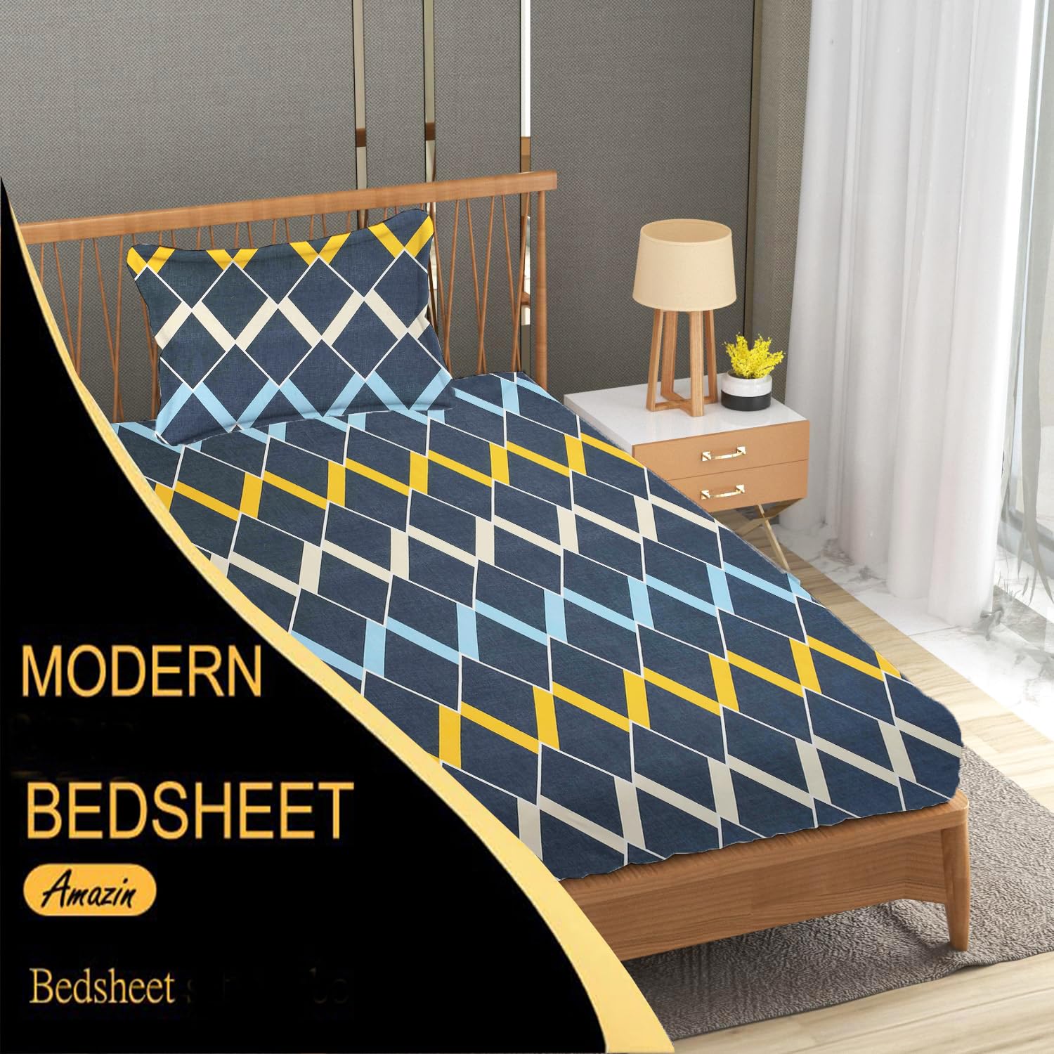 Single Bedsheet With 1 Pillow Covers - 60 X 90 Inches, Navy Blue | Soft Wrinkle Free Breathable Easy Care | Color Fade Resistant Bedsheet