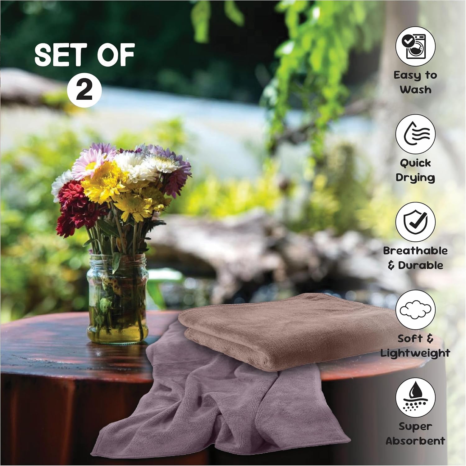 Housse Microfiber Hand Towel 400 Gsm | Premium Quality Towels Ultra Absorbent & Anti-Bacterial For Gym (Dapple Grey & Luxurious Mocha) - Pack Of 2