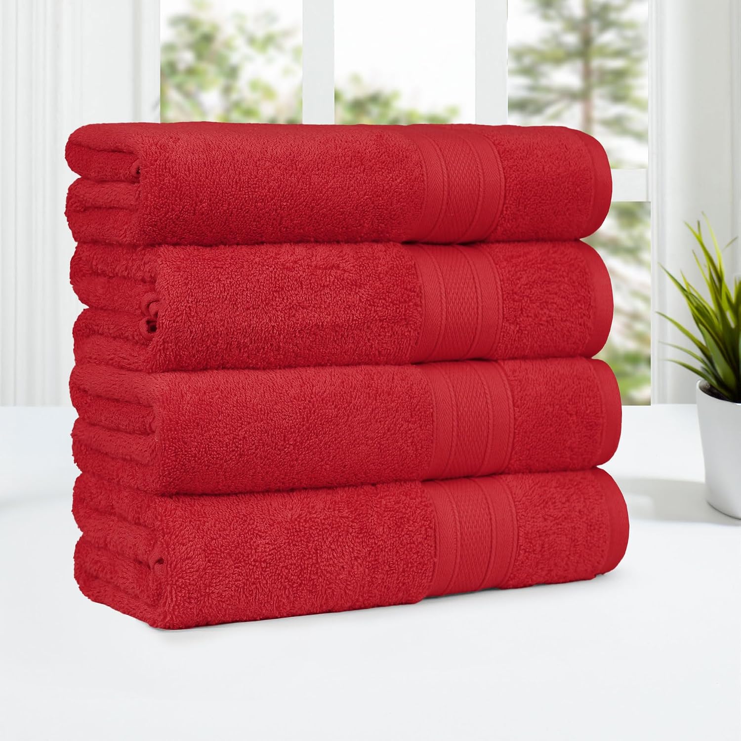 Trident Soft Comfort Air Rich 100% Cotton Bath Towels 500 Gsm | Large Size Bathroom Towels For Men/Women, 4 Pcs (Crimson)