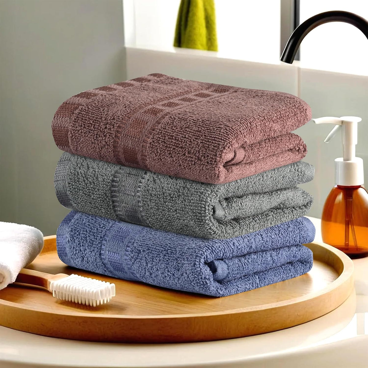 Kuber Industries Cotton Hand/Face Towels For Men & Women 600 Gsm | Easily Washable Workout Gym Napkins For Men - Dark Blue-Grey & Brown (Pack Of 3)