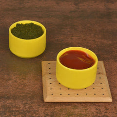 Hand Glazed Ceramic Dip Bowls Set Of 2 - 60ml Each, Yellow | Chutney Bowls, Ketchup Bowls - Pickle Serving Bowls