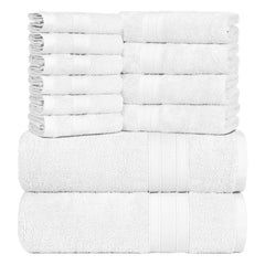 Trident Soft Comfort Air Rich Bath Towels 500 Gsm | 100% Cotton Towel, Super Soft, Highly Absorbent 12 Pieces (White)