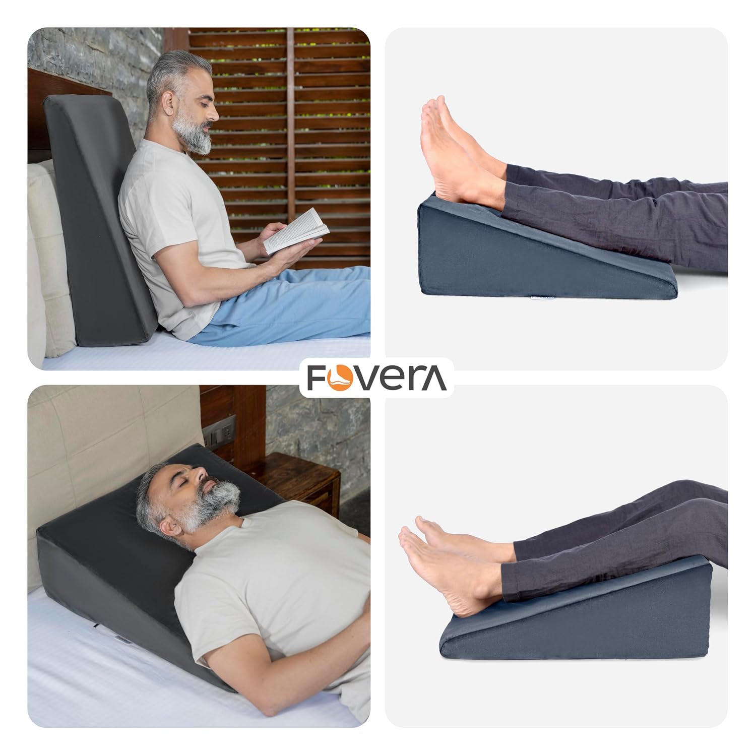 Wedge Pillow Memory Foam For Back Support, Velvet Dark Grey, Large Size - 7 Inch | Wedge Cushion, Acid Reflux, Snoring, Gerd, Leg Elevation, Pregnancy | Multipurpose Bed Wedge Pillow