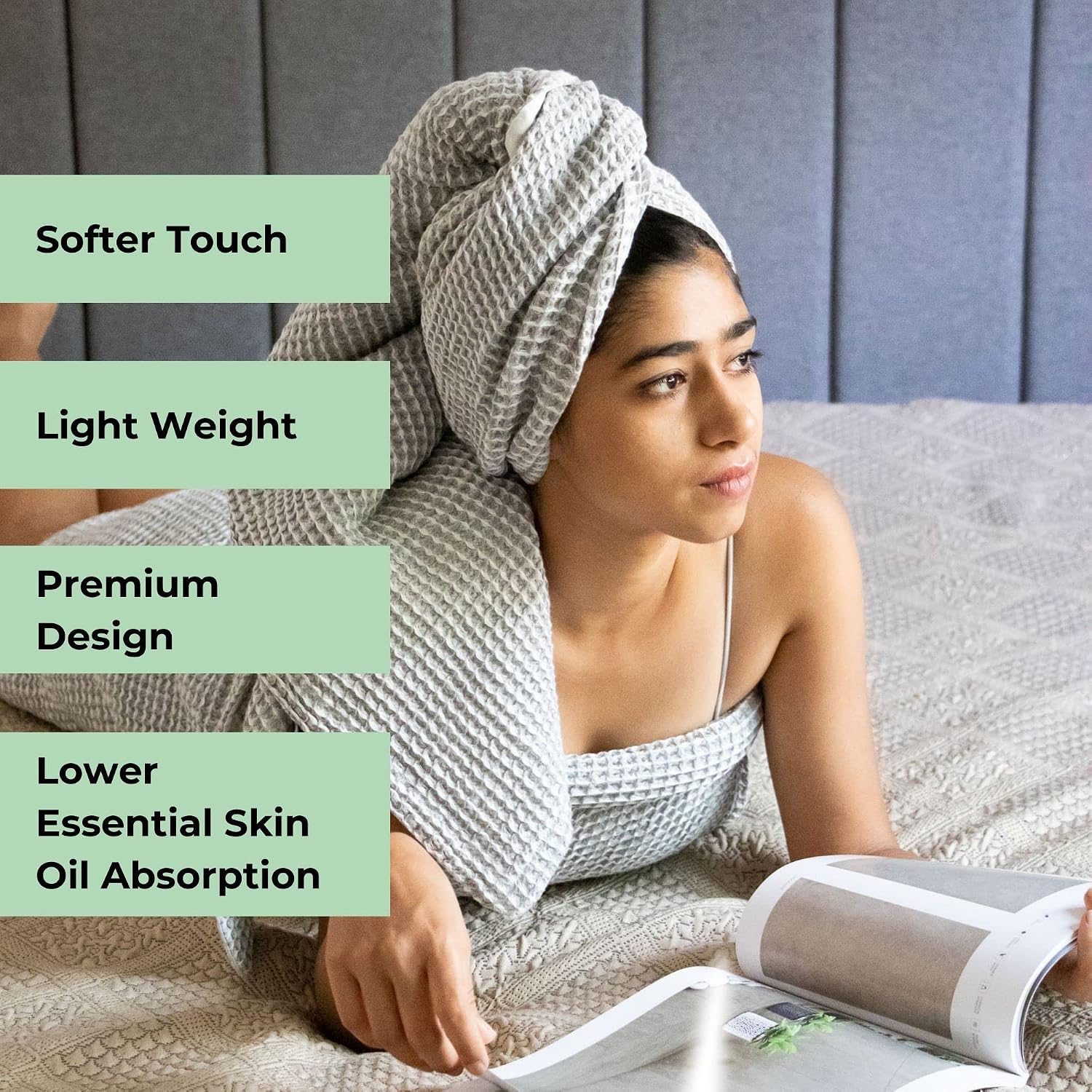 Hamelin The Ezra Waffle Hand Towel 200 Gsm | Pure Cotton Lightweight Anti Microbial & Water Absorbent | Softer Touch Quick Drying Towels (Pewter Grey)