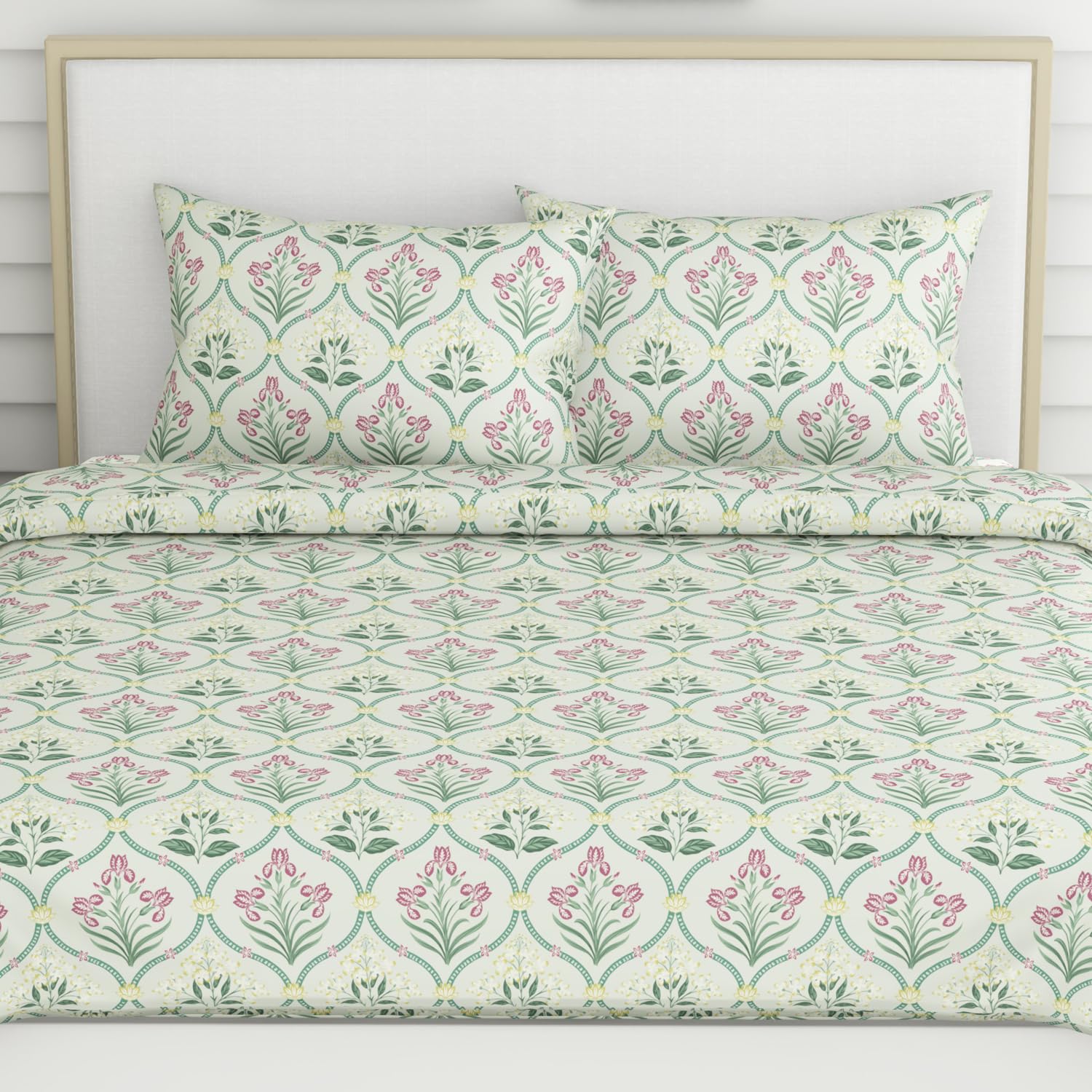 Bedsheet King Size 100% Pure Cotton Floral Sheet With 2 Pillow Covers | 108 X 108 Inches, Green & Pink | Perfect For Gifting On Weddings, Housewarmings, Or Anniversaries