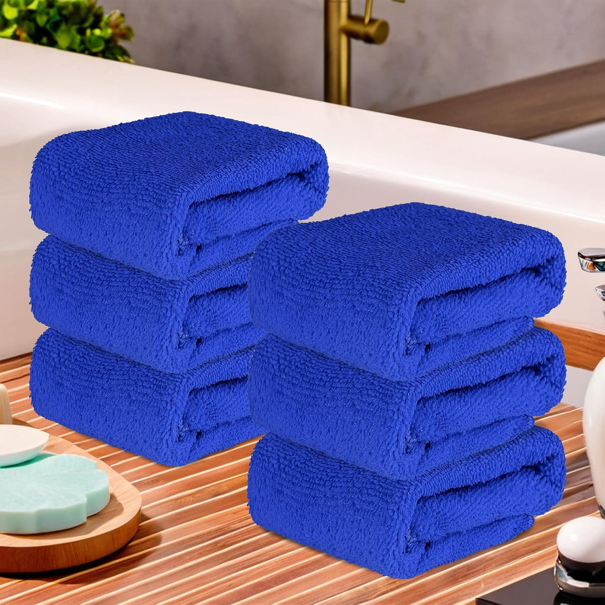 Kuber Industries Super Absorbent & Reusable Microfibre Face Towel 900 Gsm (Plain Royal Blue) - Pack Of 6