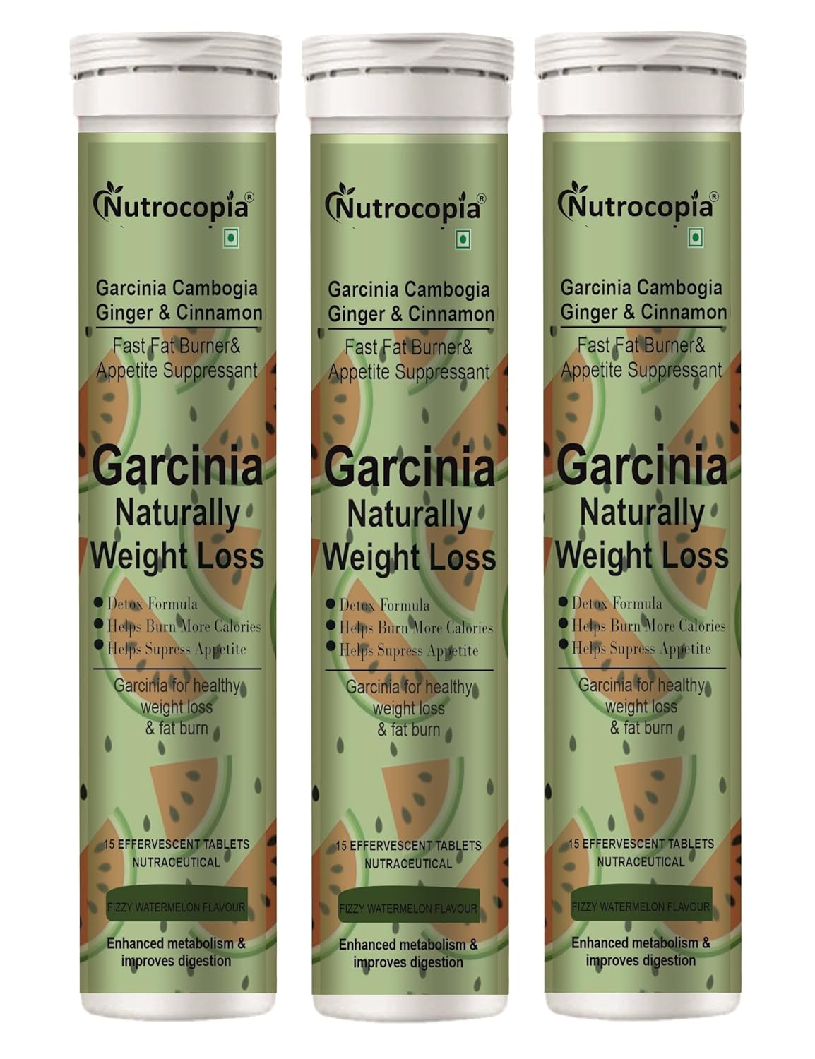Nutrocopia Garcinia Cambogia Tablet For Weight Loss, Improves Energy & Burn Fat | 15 Effervescent Tablets 50gm 0.1lbs Each Pack Of 3