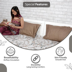 100% Cotton Double Bedsheet For King Size With 2 Pillow Covers | 108 X 108 Inches, White & Beige - Perfect For Home, Guest House, Hotel | Soft, Breathable & Comfortable