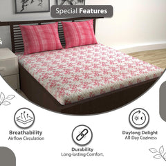 100% Pure Cotton Double Bedsheet For Queen With 2 Pillow Covers - 87 X 100 Inches, Red & Grey | Soft & Durable For Everyday Use & Bedroom - All Season Comfort