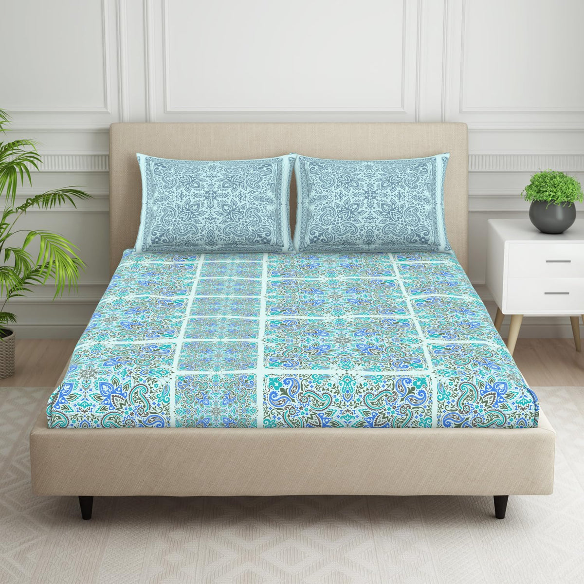 Double Bedsheet With 2 Pillow Covers (Size 88 X 100 Inch) Multicolor | Breathable Pure Cotton Queen Size Bedsheet | Floral Design Bedsheet