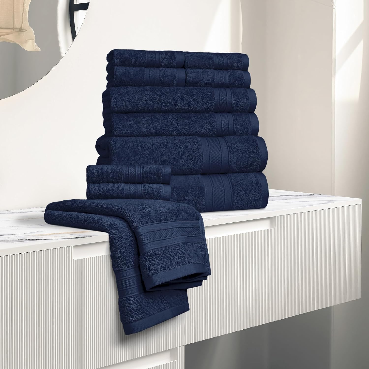 Trident Soft Comfort Air Rich Bath Towels 500 Gsm | 100% Cotton Towel, Super Soft, Highly Absorbent, 12 Pieces (Navy)