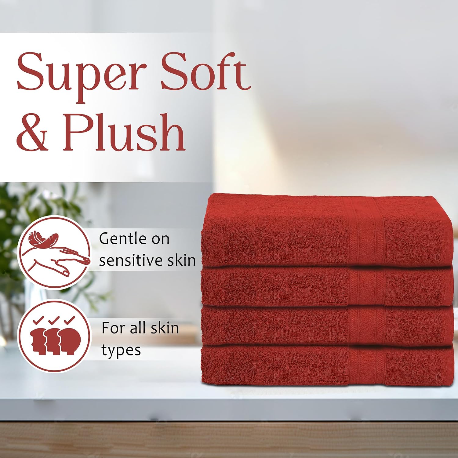 Ambra Linens Highly Absorbent Towels 500 Gsm | 100% Cotton Soft & Plush All Seasons Use Large, Everyday Use, Durable | 4 Pcs Hand Towel Set (Rust)