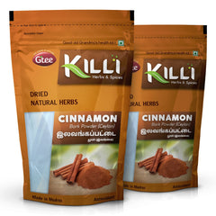 Killi Ceylon Cinnamon Lavanga Pattai Dalchini Bark Powder, Helps In Reducing Blood Cholesterol Levels & Effective In Slimming Of Body | 100gm 0.2lbs Each Pack Of 2