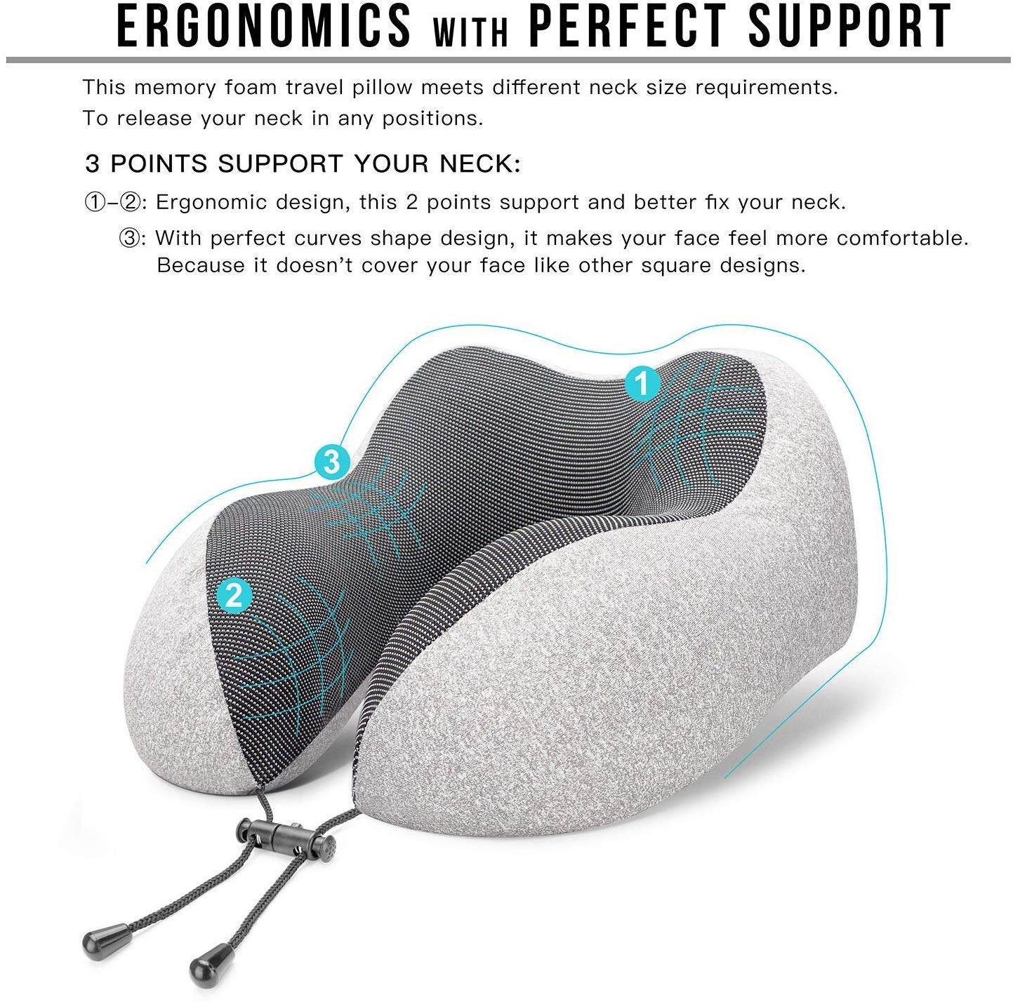 Travel Pillow Premium Memory Foam, Comfortable & Supportive Neck Pillow, Grey | Medium Size, Pain Relief Sleeping Neck Pillows For Travel, Airplane Pillow For Sleeping, Car, Office, Home