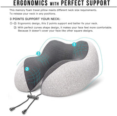 Travel Pillow Premium Memory Foam, Comfortable & Supportive Neck Pillow, Grey | Medium Size, Pain Relief Sleeping Neck Pillows For Travel, Airplane Pillow For Sleeping, Car, Office, Home