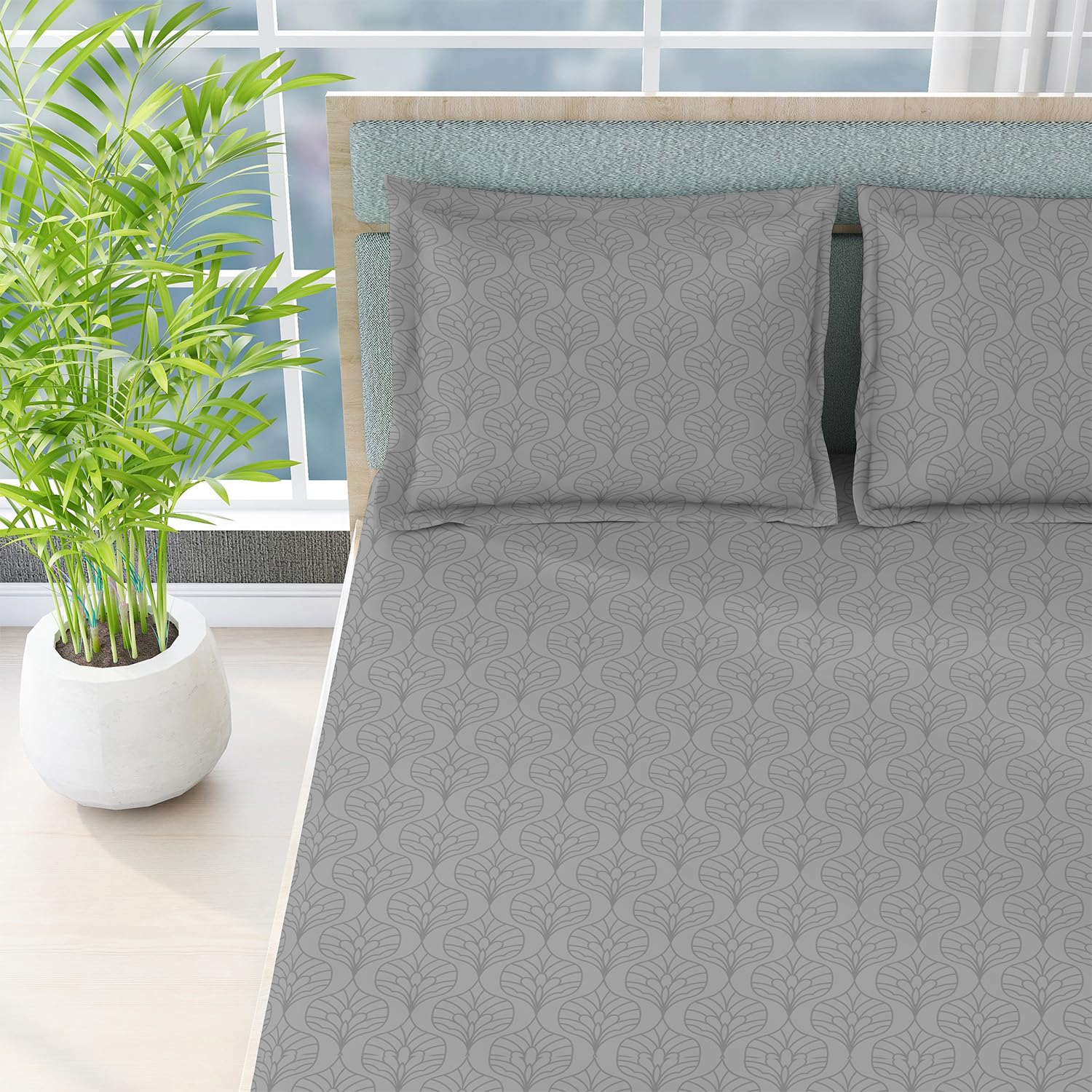 Cotton Blend Bedsheet King Size Set With 2 Pillow Covers - Size 107 X 101 Inches, Grey | Light Weight & Breathable, Bedsheets Safe & Comfortable For Every Season