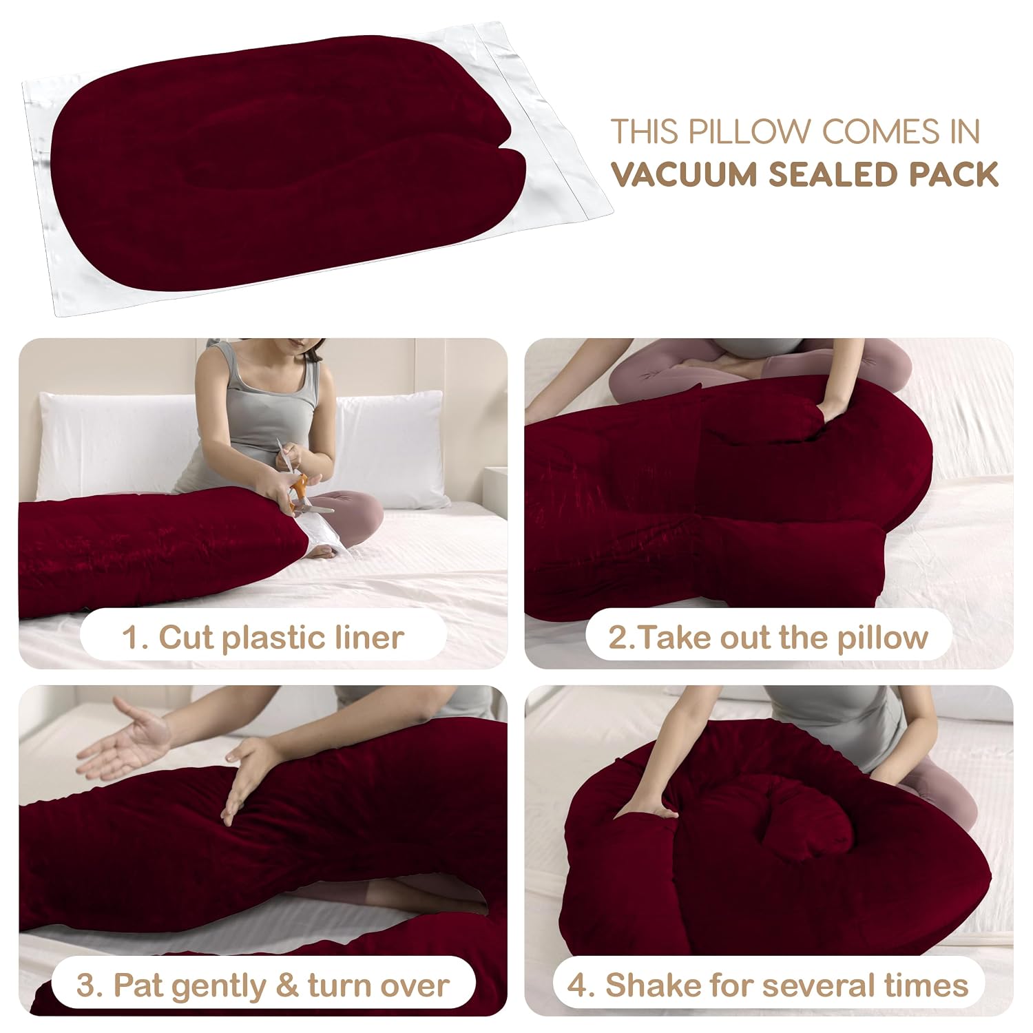 C Shaped Pregnancy Pillow For Maternity & Baby Nursing, Full Body Support, Maroon | Abdomen, Spine, Neck & Head Support Cushion | Premium Velvet Outer Cover With Zip, Adjustable Pillow