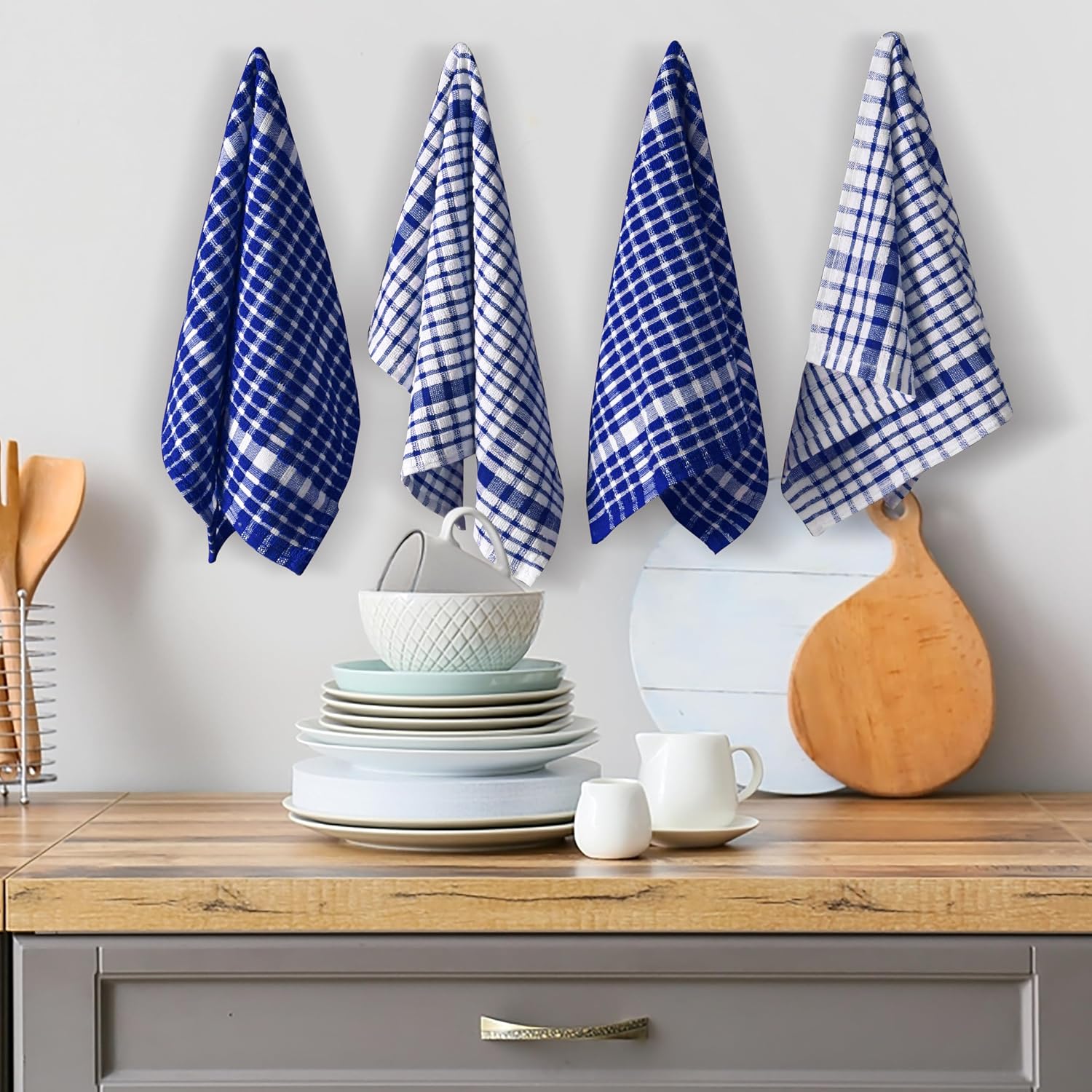 Texstyle Kitchen Cleaning Towel 400 Gsm | Soft & Absorbent Hand Towel For Kitchen Cleaning & Quick Drying Of Plates & Glasses (Blue) - Set Of 4