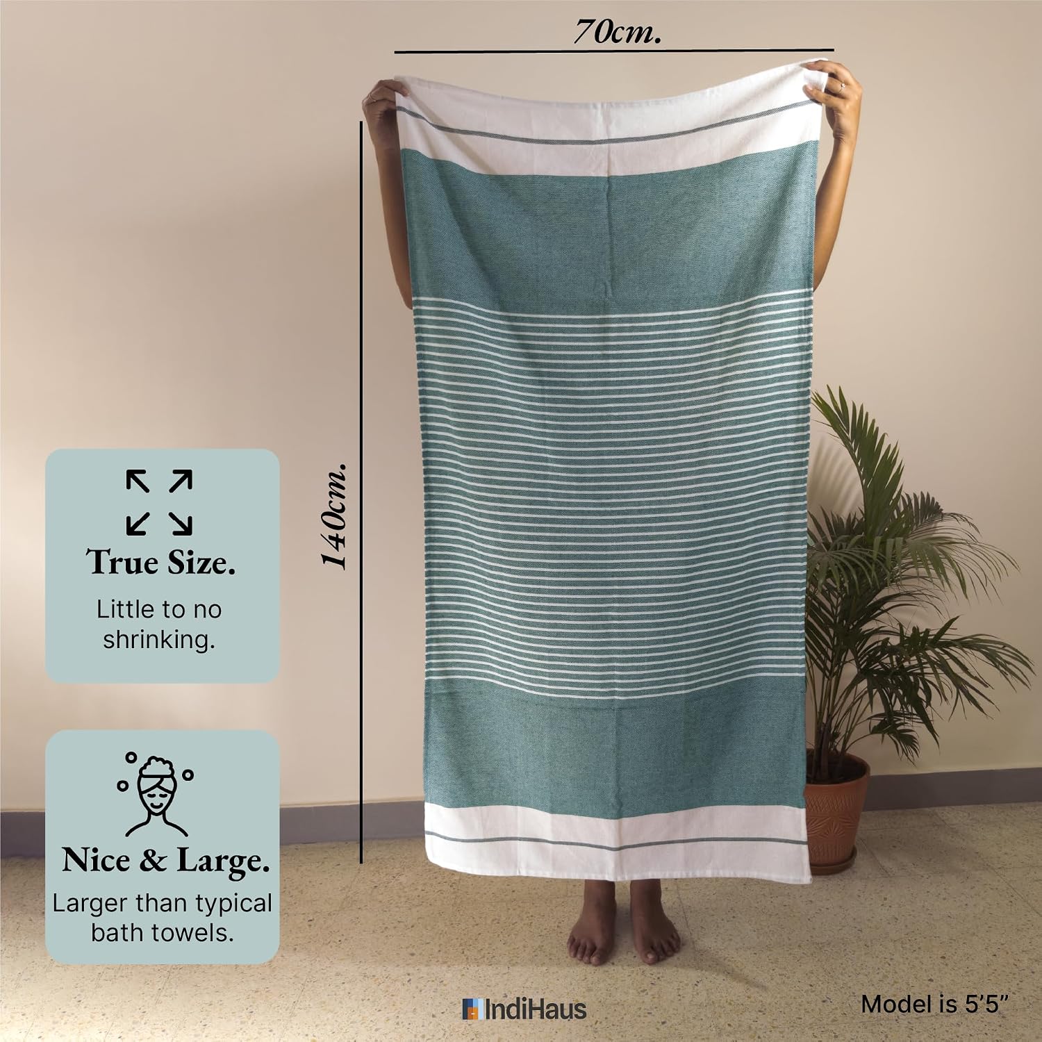 Indihaus Cotton Bath Towels 460 Gsm | Absorbent Large Size Quick Dry Gym Travel & Bath Towel (Forest Green & Happy Orange)- Set Of 2