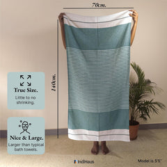 Indihaus Cotton Bath Towels 460 Gsm | Absorbent Large Size Quick Dry Gym Travel & Bath Towel (Blue & Forest Green)- Set Of 2