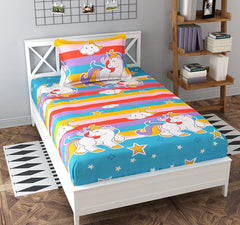 Kids Single Bedsheet With 1 Pillow Cover & Single Comforter | 60 X 90 Inches, Multicolor - Especially For Child Bedroom