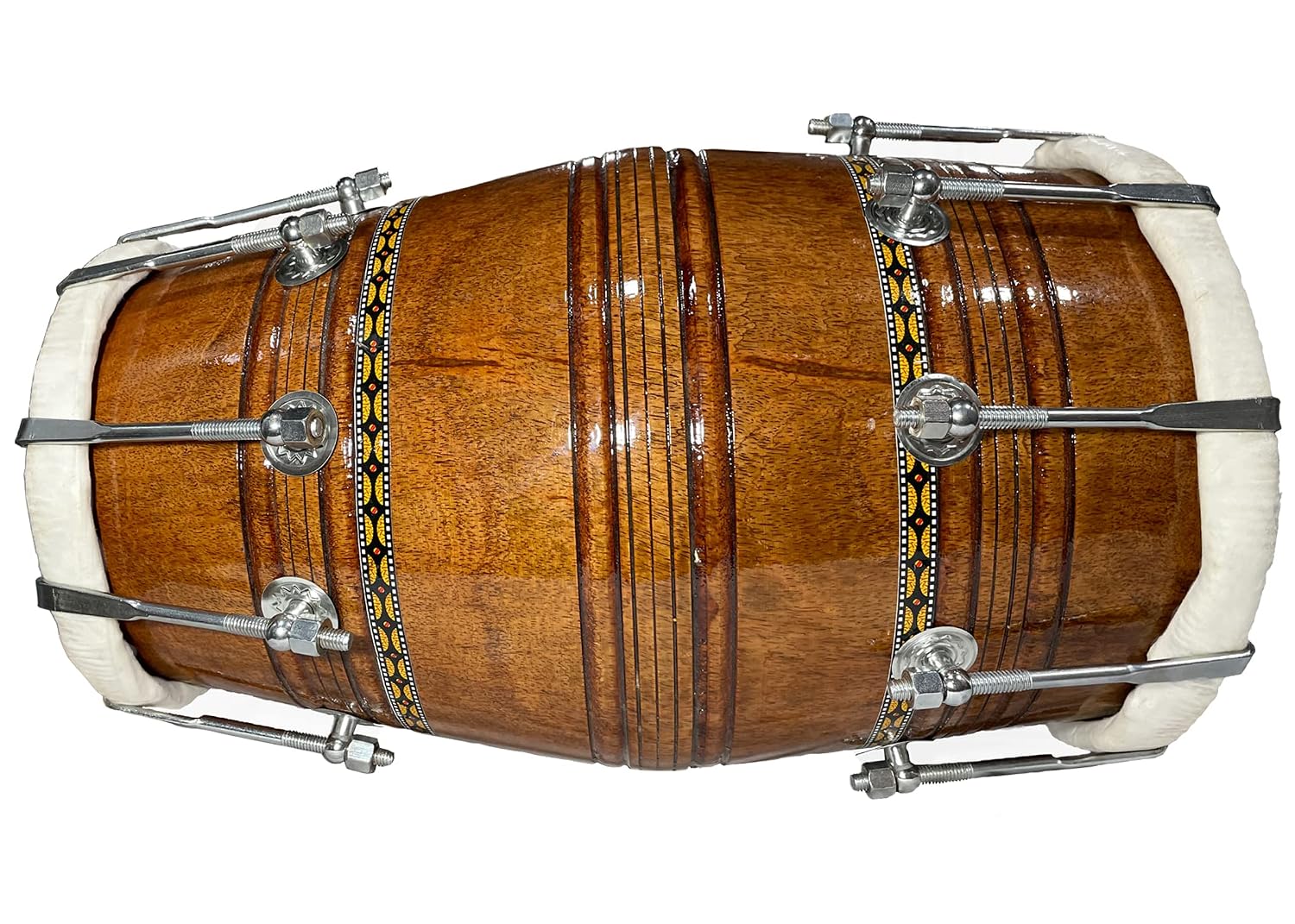 Professional Dholak For Bhajan Kirtan - Brown | Perfectly Symmetric Round Dholak - Dholak For Festival, Wedding, Satsang | Nut & Bolt Fitting On Bass & Tune Head Side, Studio Use Dholak