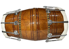 Professional Dholak For Bhajan Kirtan - Brown | Perfectly Symmetric Round Dholak - Dholak For Festival, Wedding, Satsang | Nut & Bolt Fitting On Bass & Tune Head Side, Studio Use Dholak