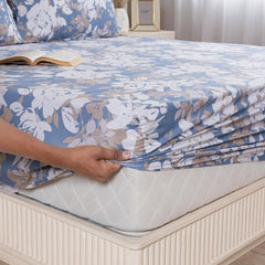 All Around Elastic Bedsheet For King Size Bed With 2 Matching Pillow Covers | 78 X 72 Inches, White & Blue | Super Soft & Breathable