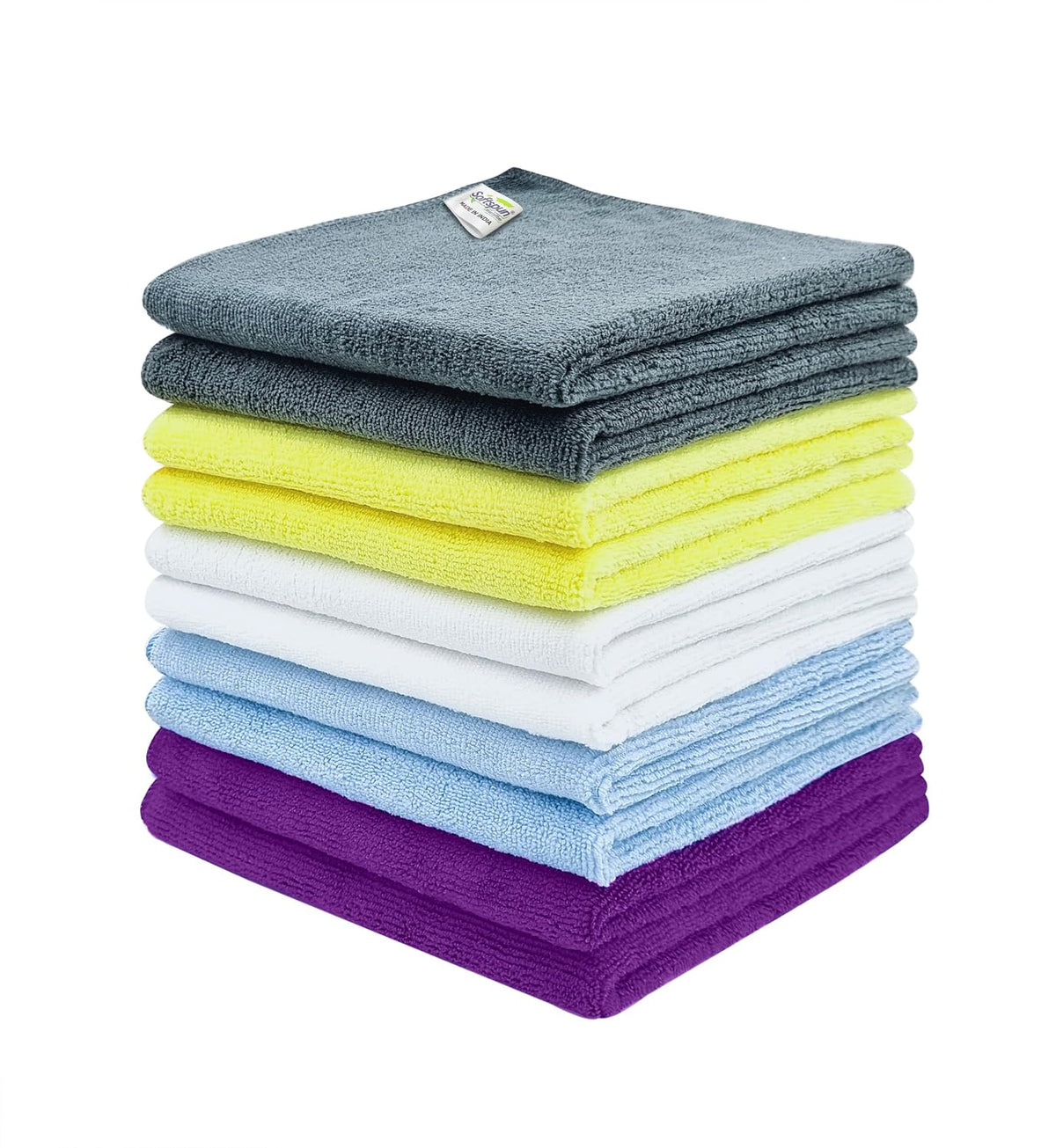 Softspun Microfiber Cloth 340 Gsm | Thick Lint & Streak-Free Multipurpose Cloths Automotive Microfibre Towels (10 Pcs) | Multicolor