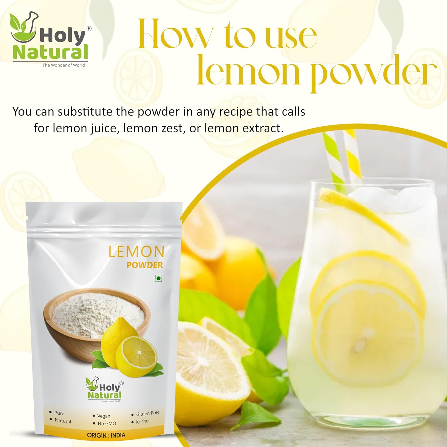 Holy Natural Lemon Powder, Rich In Vitamin C, Immunity Booster & Superfood, Healthy And Weight Loss, Use In Lemon Juice, Lemon Candy & Cooking And Baking | 200gm 0.4lbs