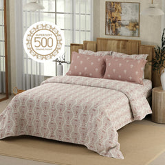 Printed Cotton Bedsheet Set With 4 Pillow Covers - 108x108 Inches, Pink & White | Ideal For Resorts, Guest Houses, & Daily Home Use-King Size Double Bed