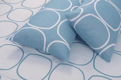 1 Fitted Single Bedsheet Cotton With 1 Pillow Cover - 36 X 78 Inches, White & Blue | Elegant Printed Bedding Set For Daily Use | 144 Thread Count