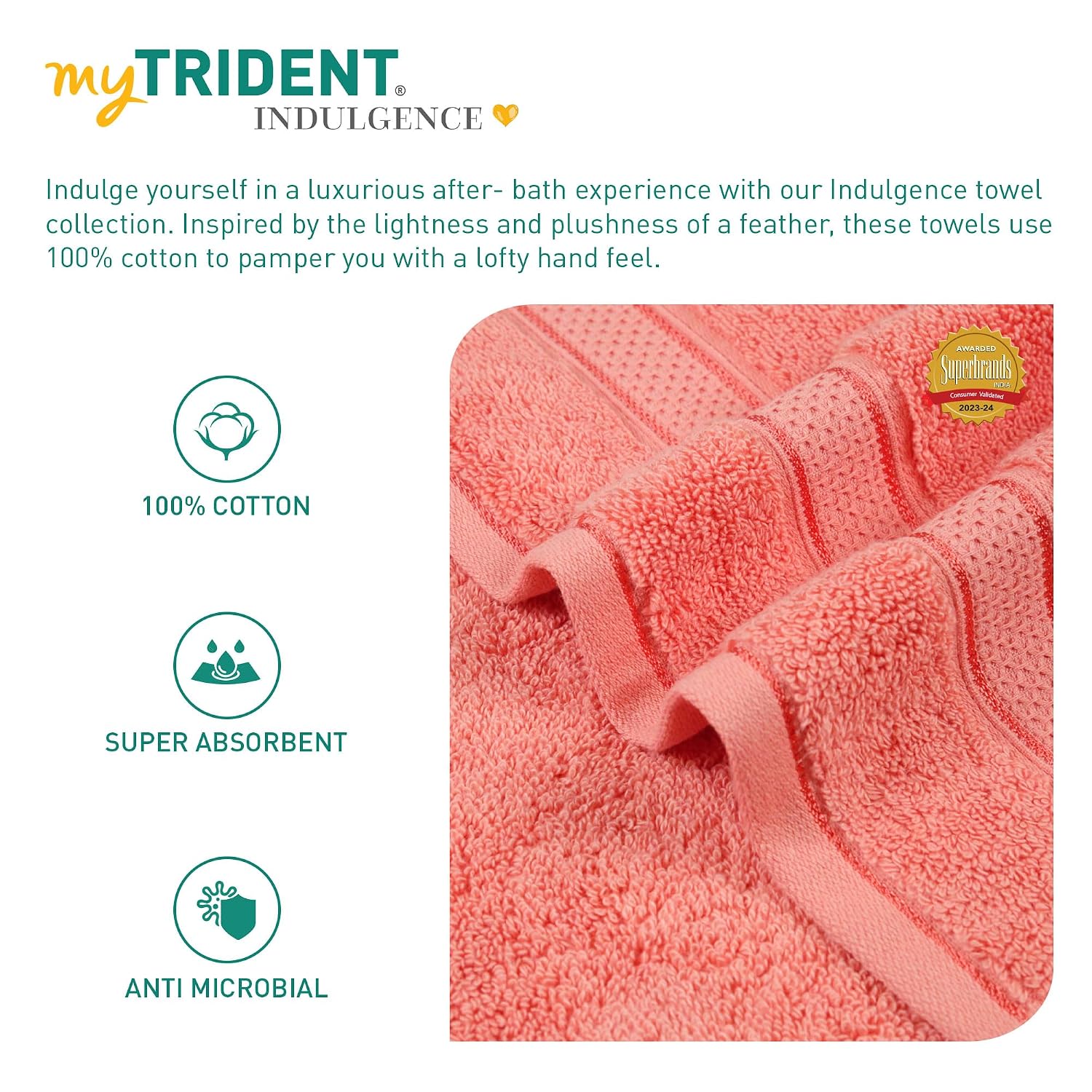 Mytrident Indulgence Collection Hand Towel 400 Gsm | 100% Cotton For Men & Women Hand Towel - Coral Pink (Pack Of 2)