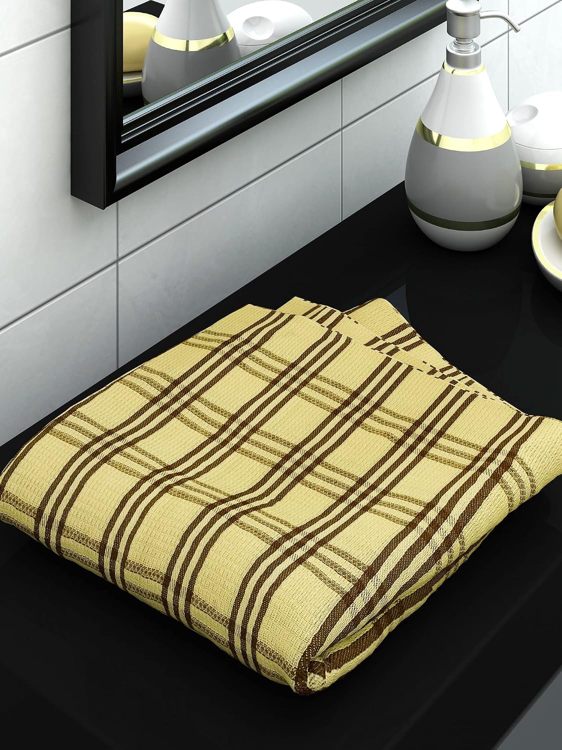 Athom Living Premium Cotton Light Weight Quick-Dry High Absorbent Cotton Bath Towel 250 Gsm, (Yellow Stripes)
