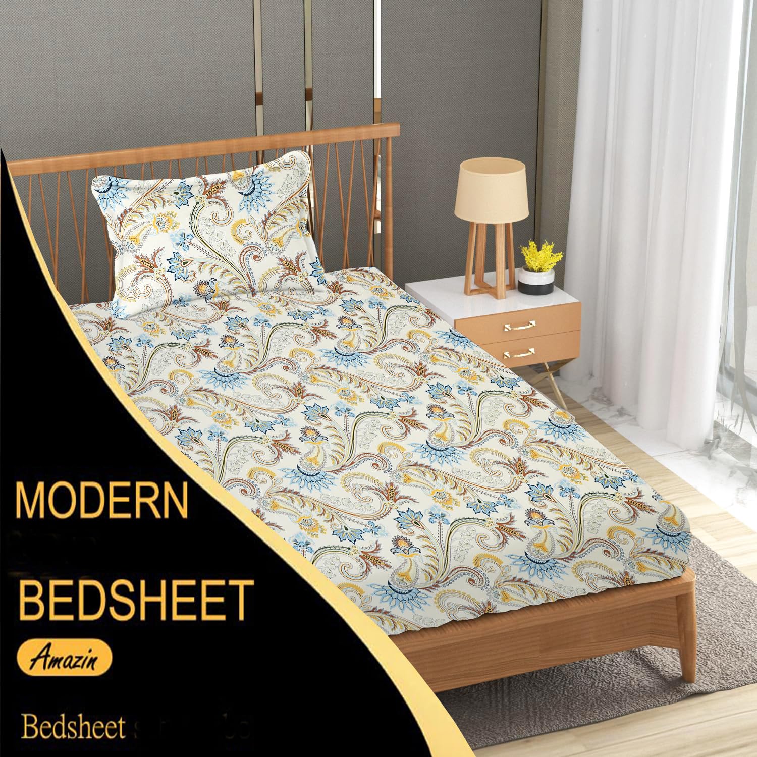 Single Bedsheet With 1 Pillow Covers - 60 X 90 Inches, Beige | Soft Wrinkle Free Breathable Easy Care | Color Fade Resistant Bedsheet