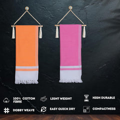 Pure Cotton Turkish Bath Towel 700 Gsm | Extra Soft Plush Light Weight Quick Dry Travel Thin Towels (Pink & Orange) - Pack Of 2